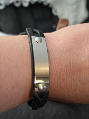 Black Leather Braided Bracelet with Engravable Silver Plate